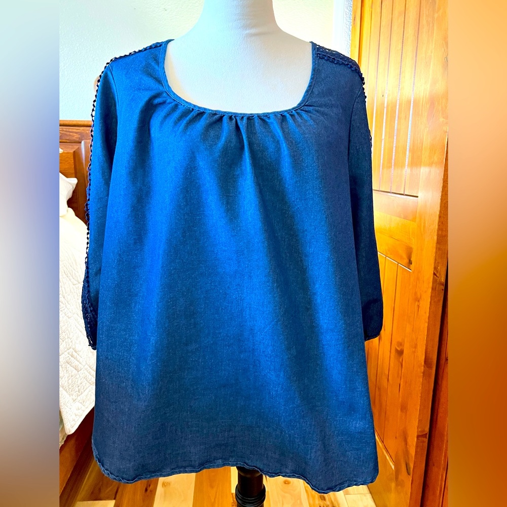 Light weight denim peasant blouse